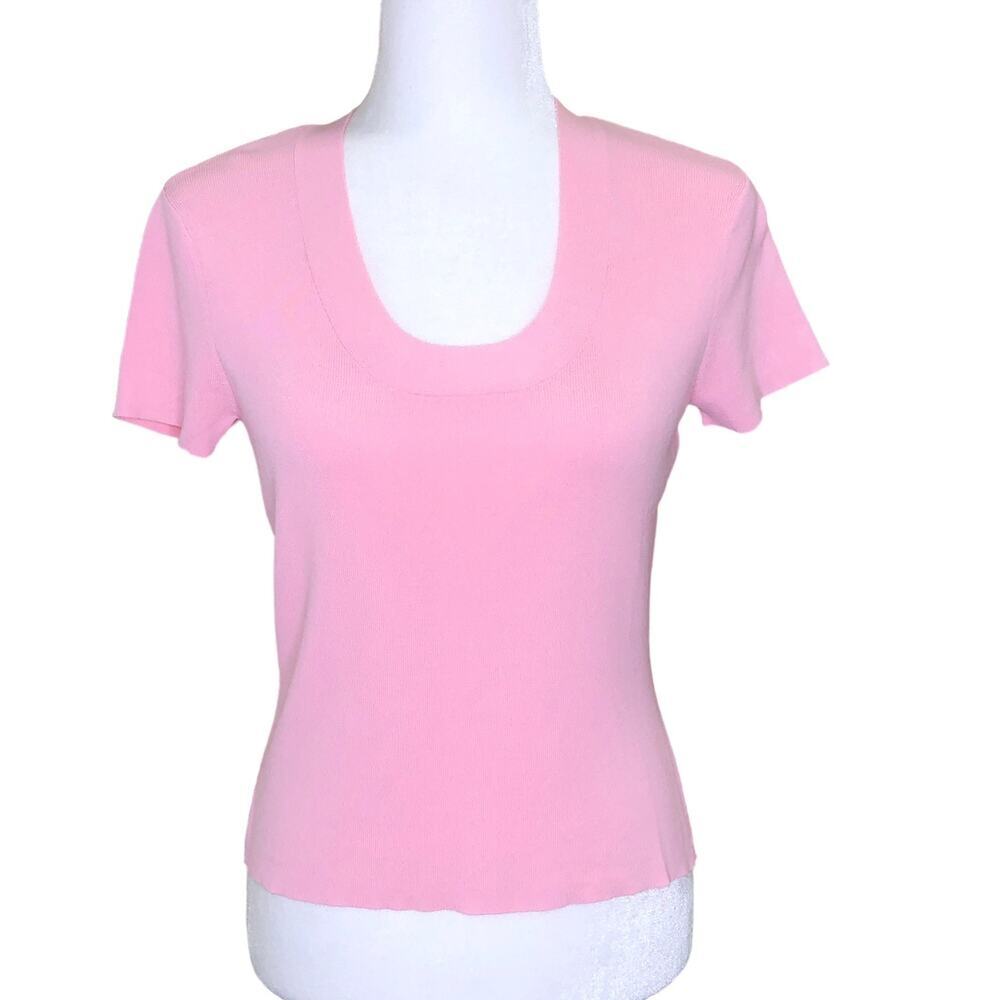 Talbots Petite Pink Scoop Neck Short Sleeve Stretch Top Barbiecore